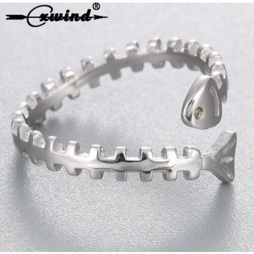 Cxwind Fish Bone Rings Opening Drawing the Big Fish Eat Little Fish Ring for Women Fashion Korea Finger Rings Jewelry