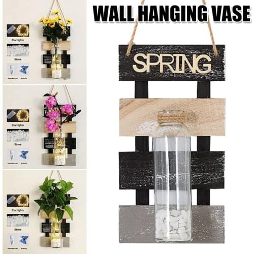 Rustic Wooden Wall Hanging Decor with LED String Lights Artificial Flowers for Modern Living Room and Bedroom UD88