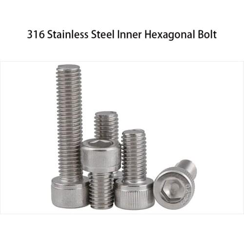 DIN912 316 Stainless Steel Inner Hexagonal Bolt Cylinder / Cup Head Hexagonal Full Tooth Screw M2-M6 20Pcs