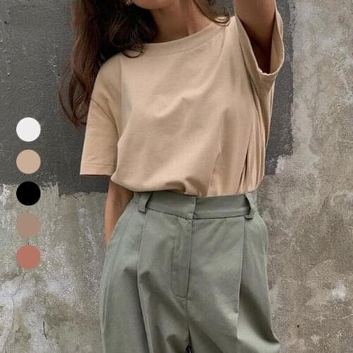 Cotton T Shirt Harajuku Basic Women Summer New Oversized Solid Casual Loose Tshirt Korean O Neck Female Tops oversized T-shirt