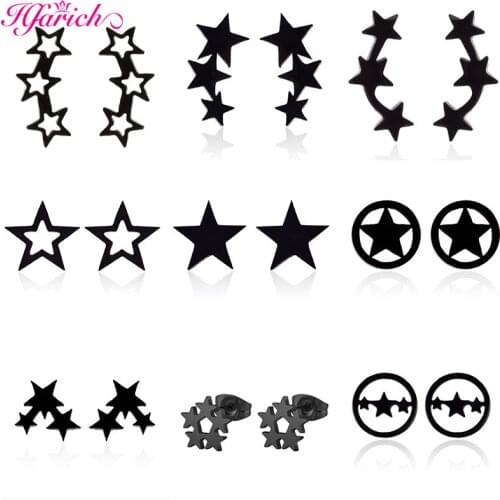 Punk Black Star Stud Earring Fashion Jewelry Stainless Steel Geometric Earrings for Women Men Friend Surprise Birthday Best Gift
