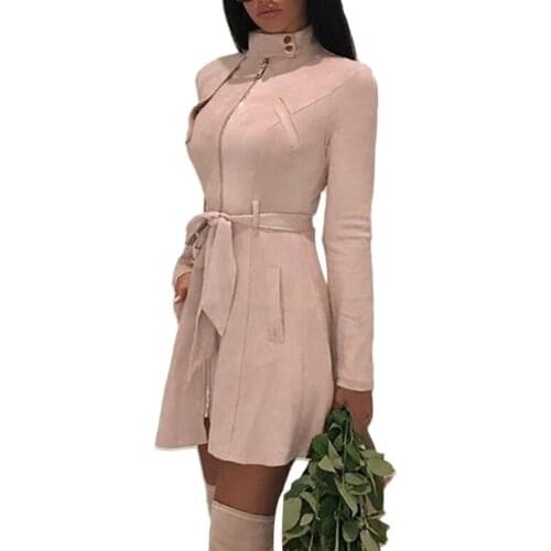 80% Hot Sell Women Solid Color Casual Zipper Coat Slim Fits Long Sleeve Tops Outwear Dress