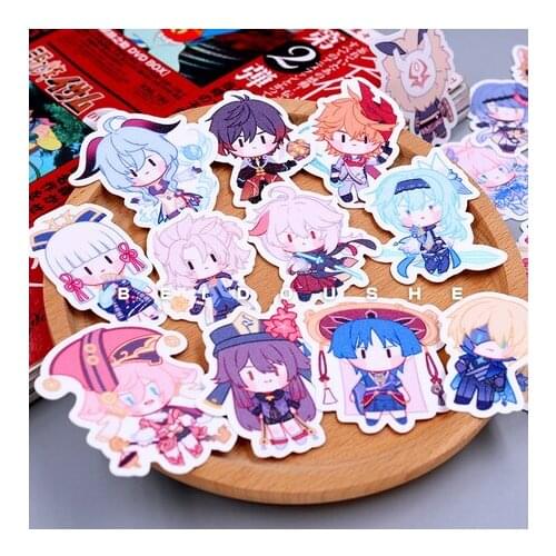 Game Genshin Impact Hu Tao Zhongli Venti Xiao Diluc Cute Glitter Refrigerator Luggage Sticker Paster Phone DIY Scrapbook Decal