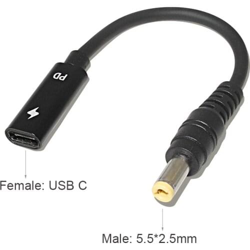 USB Type C Female to 5.5X2.5mm Male Plug Converter Cable for Asus Toshiba 19V Laptop Charger Power Adapter Connector Cable Cord