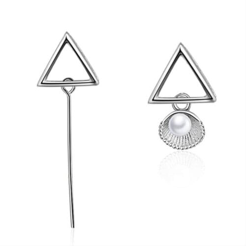 KOFSAC New Fashion 925 Silver Stud Earring Simple Asymmetry Triangle Pearl Earrings For Women Party Jewelry Valentines Day Gift