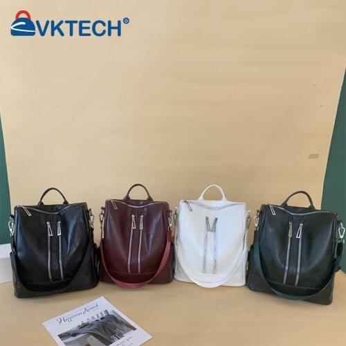 Fashion Women PU Leather Solid Color Shoulder Bag Casual Ladies Anti-theft Large Capacity Backpack