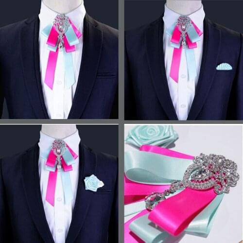 Mens Bow Tie Set for New British Wedding Business Banquet Party Dress Shirt Jewelry Gifts Luxury Rhinestone Bowtie Corsage