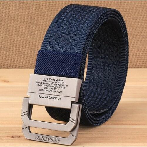 Male Thicken Nylon Canvas Military Tactical Belt Double Ring Buckle Belts For Men Outdoor Sports Army Trainning Waistband AWMN-9