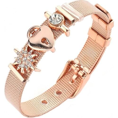 Mesh Bracelet Set Stainless Steel Charm Bracelet Love Lock Bracelet Gold Color Strap Jewelry Women Lover Gift Dropshipping