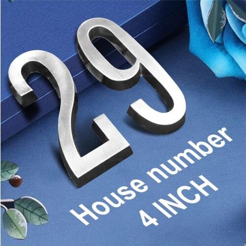Adhesive 4" 101mm Height House Number Sticker Door Number for House Digits Zinc Alloy Satin Nickel Mailbox Address Sign #0-9