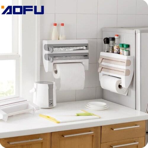 Wall-Mount Sauce Bottle Storage Rack Multifunctional Kitchen Organizer Preservative Preservative Film Dispenser Sauce Roll