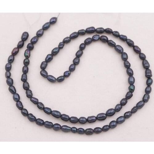 3mmX4mm Genuine Black Baroque Oval Pearl Loose Beads 14"Long Necklace Making DIY