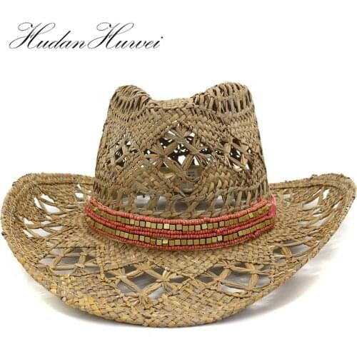 2020 New Fashion High Quality Best Price Salty Grass Hand-Woven Western Cowboy Sun Hat Beach Caps