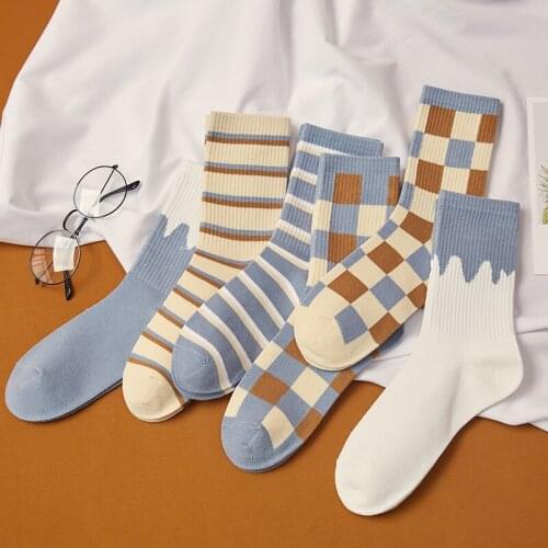 2021 New Womens Socks British Plaid Striped Socks Summer Comfortable Harajuku Patchwork Color Retro Long Socks Ladies Quality