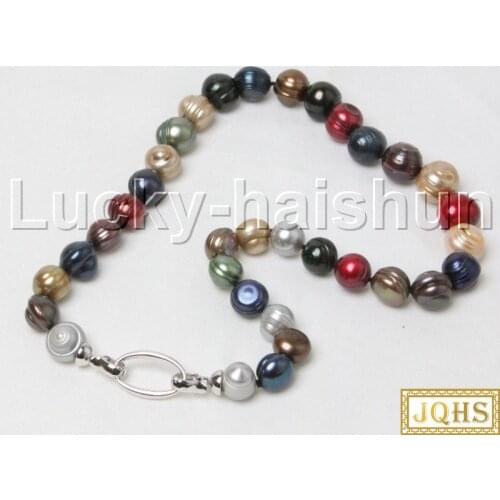 19" 14mm Baroque Multi-color MIX freshwater pearls necklace 18KGP j12427