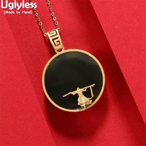 Uglyless Westward Journey Handmade Figure Monkey Pendants for Women Natural Jade Necklaces NO Chains 925 Silver Animals Jewelry