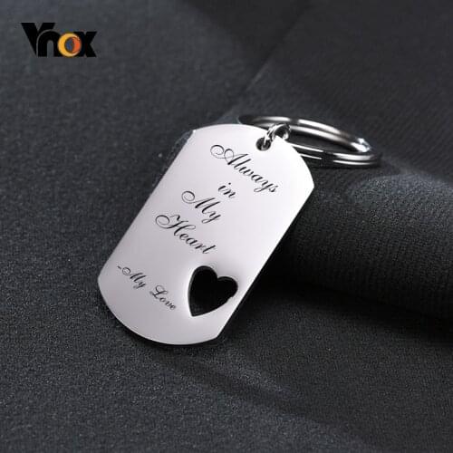 Vnox Personalized Engrave Stainless Steel Keychains for Men Women, Custom Heart Love Birthday Christmas Gift Accessories