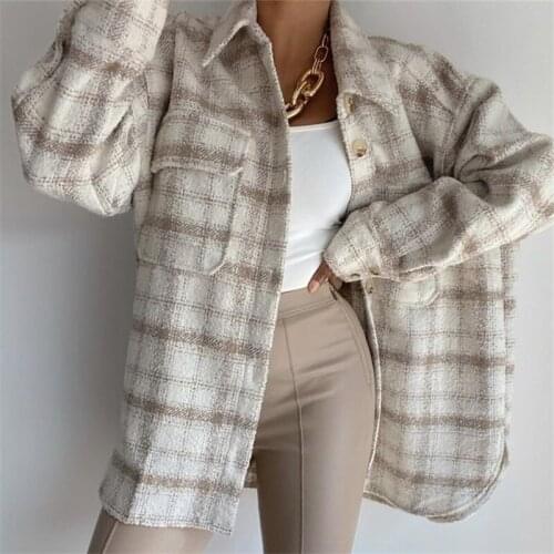 ZXQJWomen 2020 Fashion Chocolate Color Do The Old Style With Pockets Loose Tweed Jacket Coat Female Outerwear Chic Tops
