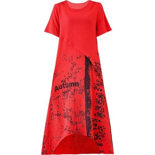 New Women Summer Long Cotton and Linen Dress Ladies Short Sleeve Round Neck Elegant Loose Dress Large Size Female Vestido