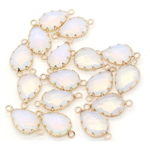 5pcs Natural Stone Water Drop Shaped Pendants Double Hole Opal Stone Connector for Jewelry Making DIY Necklace Bracelets