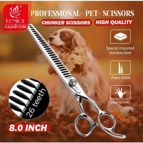 Fenice Professional 8 inch 26 teeth Dog Scissors Pet Grooming Scissors Thinning Shears Animal Haircut Supplier
