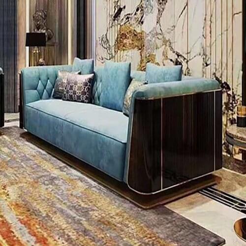 Louvre light luxury Italian Nordic leather sofa combination simple post-modern villa living room Hong Kong-style solid wood