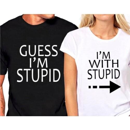 Skuggnas Guess I'm Stupid I"m With Stupid Couples T-Shirts Matching Couples Tees Funny Matching Clothing drop ship