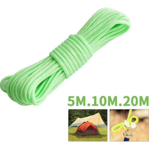 5/10/20M 4mm Luminous Parachute Cord Rope Fluorescent Survival Rope Mil Spec Type Strand Climbing Camping Survival Equipment