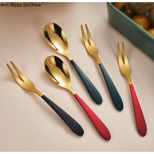 Stainless Steel Fruit Fork Fruit Sign Dessert Spoon Ice Cream Scoop Coffee Spoons Mixing Spoons Kitchen Accessories Cutlery Set