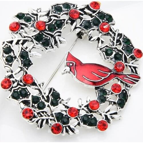 Wuli&baby Northern Cardinal Bird Brooches Women Enamel In Wreath Flower Famouse Cartoon Bird Office Party Pins 2021 Design Gifts