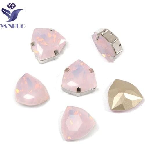 YANRUO 4706 Trilliant Rose Water Opal Diamond Triangle Sew On Crystal Glass Rhinestones Sewing Claws K9 Crystal For Jewelry