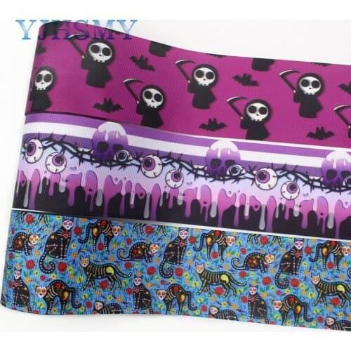 YJHSMY I-19921-2261,10yards 75mm Halloween Cartoon Thermal transfer Printed grosgrain Ribbons,bow cap,Clothing DIY accessories