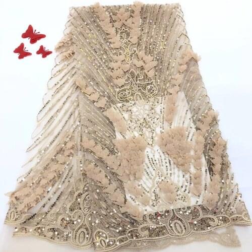 Melody Organza French Laces Fabric 3D Sequins Flower Embroidery High Quality Tulle Net Lace Soft Tissue For Women FJ3297