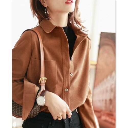 Womens Shirt Spring And Autumn Style With temperament twill brushed fabric temperament loose bottoming coat women Ladies tops