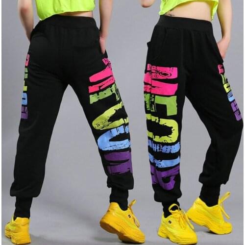 Colorful Letters Loose Dance Pants Sportswear Fashion Hip Hop Clothing Female Jazz Dancing Outfit Adults Street Dancewear DT2395
