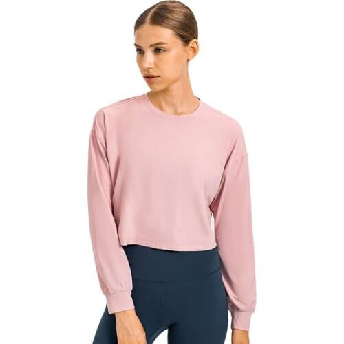 Womens Jacquard Crew Neck Casual Solid Long Sleeve Yoga Crop Top Workout Pullover Autumn Running Sport Cropped Sweatshirts