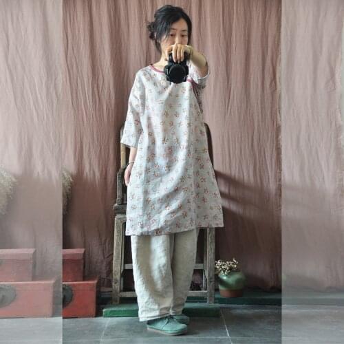 Women Retro Ramie Loose Vintage Dress Ladies Loose Chinese Style Handmade Button Dress Female 2020 Summer Dresses