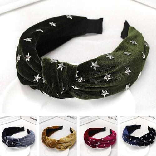 1 Pcs Bohemian Vintage Star Stamping Velvet Hair Hoop Wide Knotted Headband for Women Fashion Headwear Accessories Hair Bows New