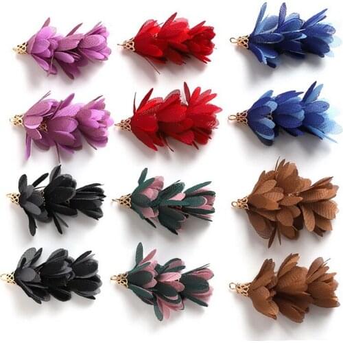10pcs 3 Layers Fabric Tassel Flower Cap Flower Charms Pendant Drop Earring Tassel for Jewelry DIY Graft Making