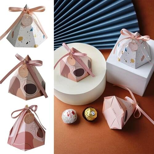 10Pcs Pyramid Gift Box with Ribbon Candy Sweets Chocolate Packaging Paper Boxes Wedding Party Favors