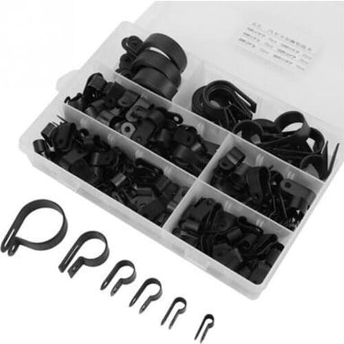 200Pcs Nylon Plastic P/R Type Wire Clamp Cable Duct Clamp Car Buckle Black/White Nylon Wire Buckle