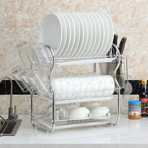 3 Tier Dish Drainer Tableware Drying Rack Stainless Steel for Kitchen Plate Dish Cup Cutlery Drainer Rack Holder With Mug Holder
