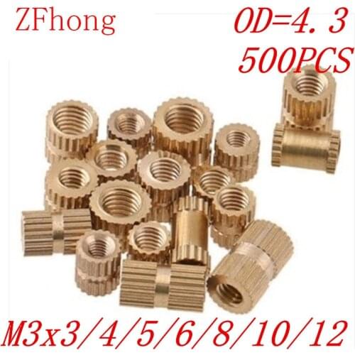 500PCS OD=4.3 M3*3/4/5/6/8/10/12 brass insert nut / knurled nut / round nut for injection moulding