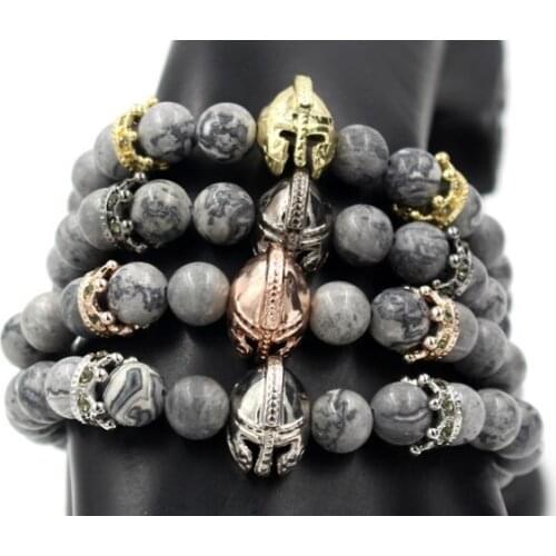 8mm tgs3 gold silver micro pave cz zircon cubic zirconia Bracelet elastic adjusted bead helmet Crown helmet Bangles