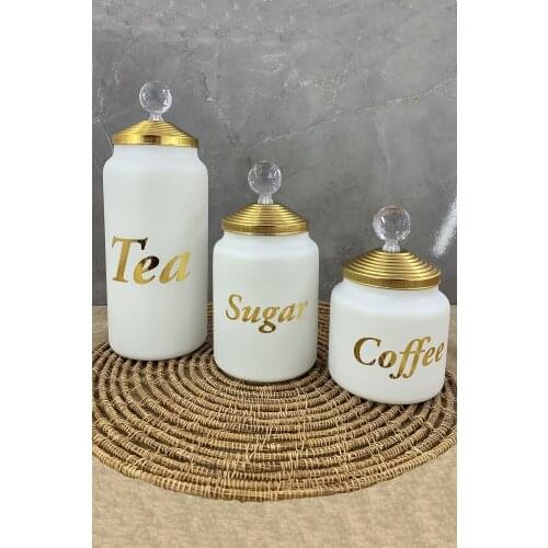White Decorative 3'lü Glass Storage Jar