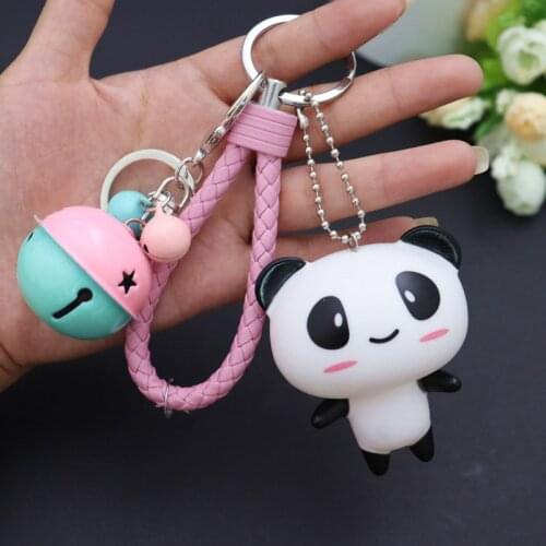 Key chain cartoon panda key chains keyring bag pengant animals panda handbag keyring chain women girls fluffy ball bag keychain