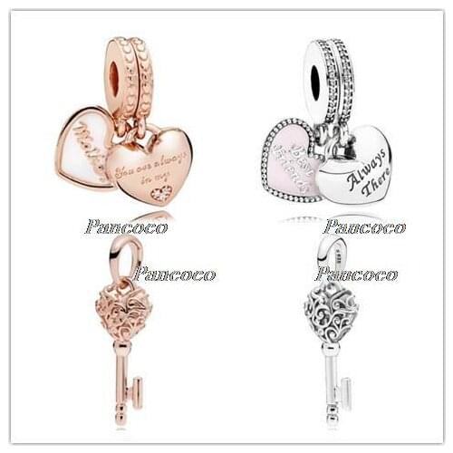 925 Sterling Silver Charm White Enamel Rose Mother And Daughter Hearts Beads Fit Pandora Bracelet & Necklace Jewelry