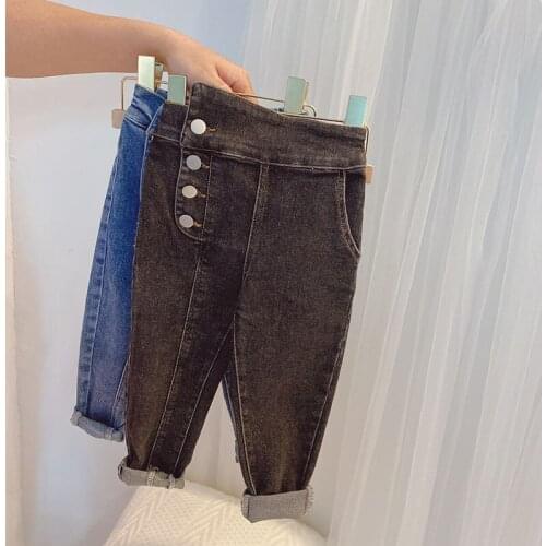 New Autumn Baby Girls Jeans Kids Korean Style High Waist Stretch Denim Pants for Girl Toddlers Child High Quality Jeans 2-6 Y