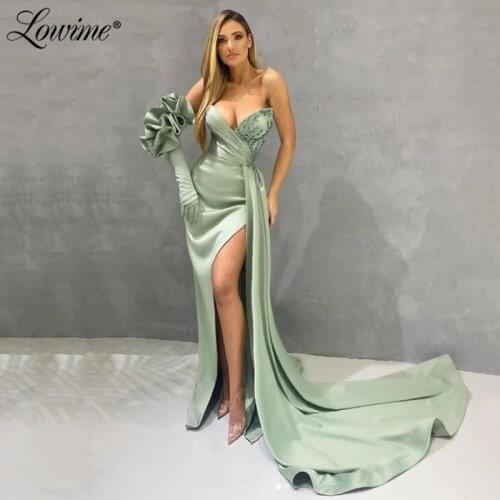 Long Party Dresses 2021 Sexy Beading Mermaid Prom Gowns Robes Customized Arabic Evening Dress Robe De Soirée De Mariage Satin