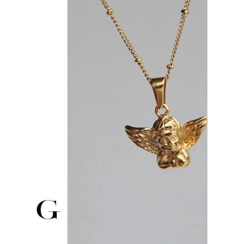 GHIDBK Dainty Vivid Little Angel Cupid Pendant Necklaces Minimalist Street Style Charm Chokers Stainless Steel Jewelry Wholesale